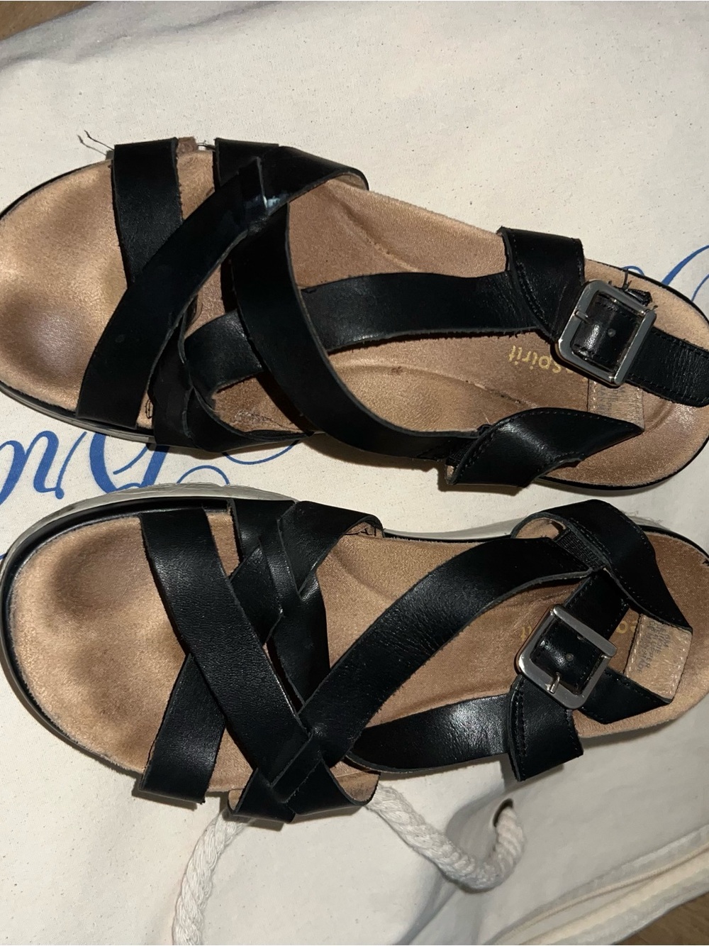 Easy Spirit 6M She Say Sandals Black Leather Adjustable Comfort Walking 6 Med